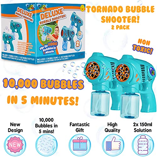 Cheeky Bubbles Maquina Pompas de Jabon, Pomperos para Niños, Pistola Juguete Burbujas para Interior Exterior, Incluye Bote Jabon Pompas, Regalos para Niños (Pack de 2)