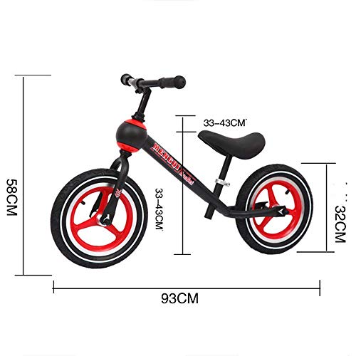 Chenbz Bicicletas niños Balance Balance Kids Bike Los niños pequeños no-Pedales de Bicicletas Walking W/Altura del Asiento Ajustable y asa de Empuje 12 Pulgadas Clásico Entrenamiento Ligero for Niño