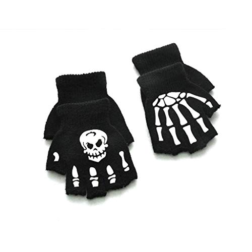 CHENGSE Guantes de Halloween para niños, para Halloween, cosplay, esqueleto, guantes luminosos, sin dedos, B (esqueleto)