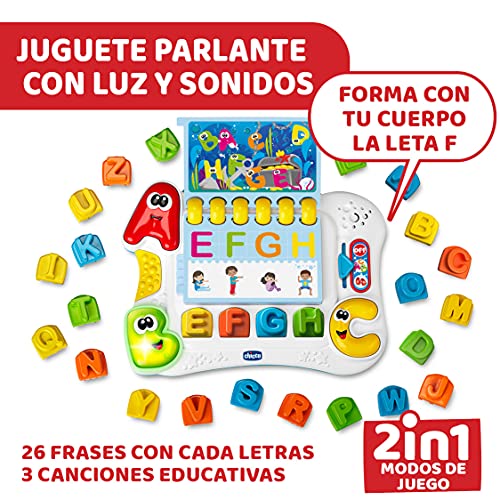 Chicco Alfabeto del Cuerpo Juego Educativo Edu4You, Mesa de Actividades Electrónica con Frases y Canciones para Aprender las Letras, Inspirado en Montessori – Juego de Formas para Niños de 3 a 6 Años