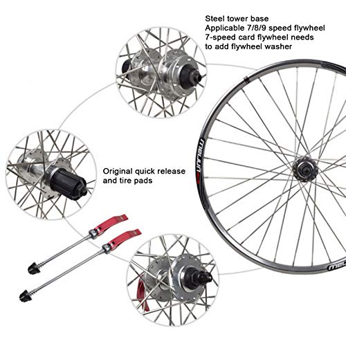 CHICTI Ciclismo Wheels Montaña 26 Pulgadas,Rueda Freno de Disco 32 Hoyos Llanta de Aleación de Aluminio Radios Planos Acero Inoxidable Deportes