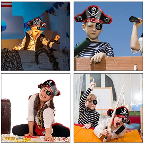 CHIFOOM Accesorios para Niños Piratas 6pcs Tarjetas de Sombrero Pirata y 6pcs Máscaras de Ojos Piratas para Tema Pirata Fiesta de Cumpleaños a Niños Maquillaje Fiesta Accesorios de Fotos