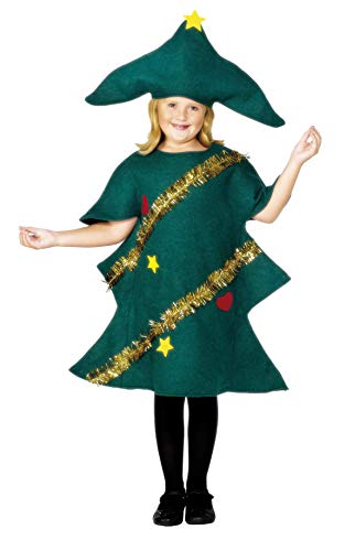 Children Smiffys Disfraz de árbol de Navidad, Verde, con túnica y Gorro