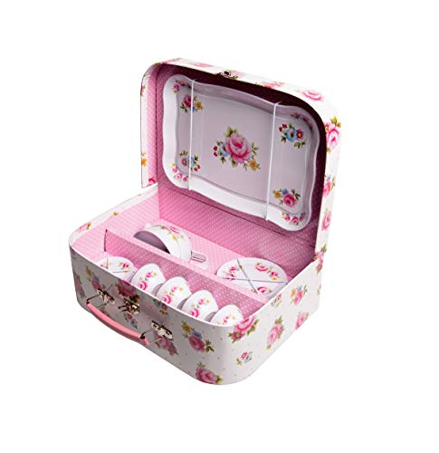 Childrens Rose Covered Tin Tea / Picnic Set and Case