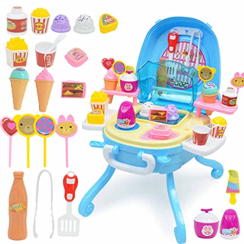 chiwanji Sweets Shop Pretend Play Set (40 Piezas) con Helado, Caramelo Y Taburete Plegable