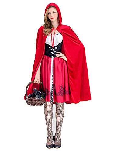 Chollius Vestido de mujer Cospaly Halloween Disfraz Cospaly Carnaval Novia Fantasma Capa con Capucha + Vestido de encaje vampiro corto Vestido zombie Mujer S-3XL, rojo, XL