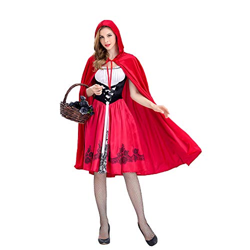 Chollius Vestido de mujer Cospaly Halloween Disfraz Cospaly Carnaval Novia Fantasma Capa con Capucha + Vestido de encaje vampiro corto Vestido zombie Mujer S-3XL, rojo, XL