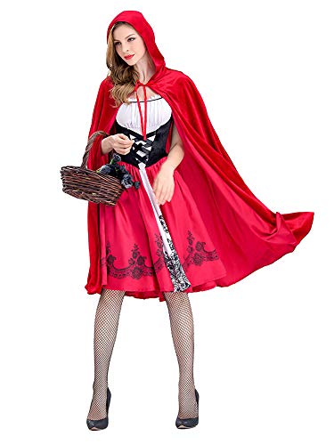 Chollius Vestido de mujer Cospaly Halloween Disfraz Cospaly Carnaval Novia Fantasma Capa con Capucha + Vestido de encaje vampiro corto Vestido zombie Mujer S-3XL, rojo, XL