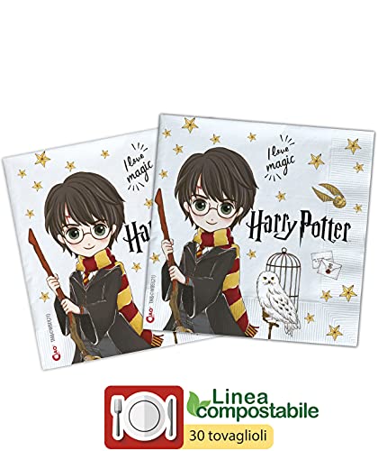 Ciao- Kit Mesa Fiesta Party Harry Potter de papel compostable FSC para 24 personas (78 piezas: 24 platos Ø23cm, 24 vasos, 30 servilletas), Y6167