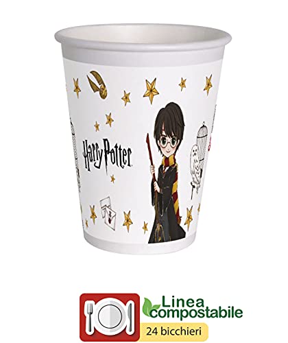 Ciao- Kit Mesa Fiesta Party Harry Potter de papel compostable FSC para 24 personas (78 piezas: 24 platos Ø23cm, 24 vasos, 30 servilletas), Y6167