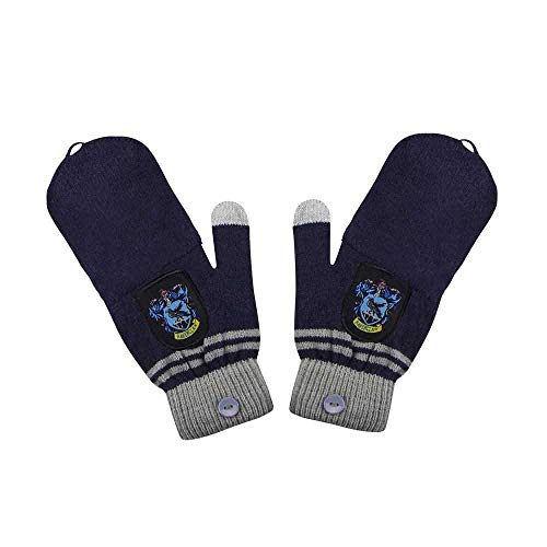 Cinereplicas - Harry Potter - Guantes - Mitones Removibles - Mitones de Pantalla táctil - Licencia Oficial - Casa Ravenclaw - Azul y Gris