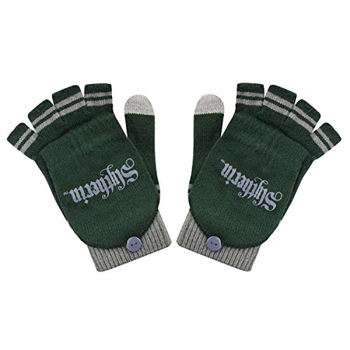 Cinereplicas - Harry Potter - Guantes - Mitones Removibles - Mitones de Pantalla táctil - Licencia Oficial - Casa Slytherin - Verde y Gris