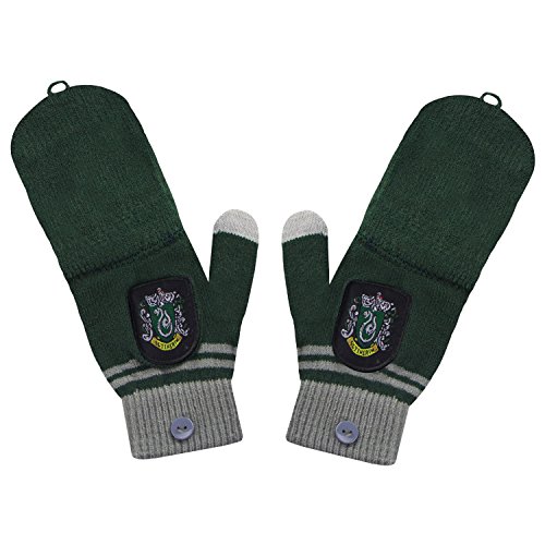 Cinereplicas - Harry Potter - Guantes - Mitones Removibles - Mitones de Pantalla táctil - Licencia Oficial - Casa Slytherin - Verde y Gris