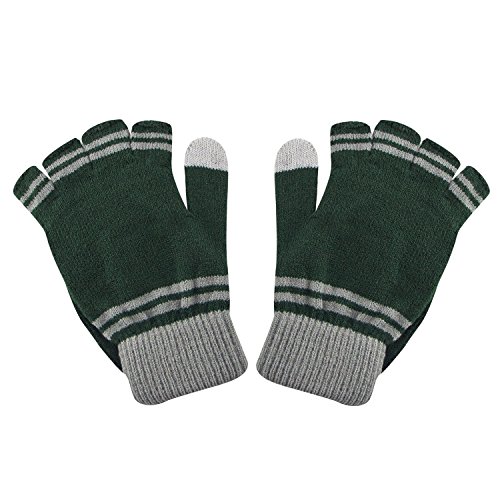 Cinereplicas - Harry Potter - Guantes - Mitones Removibles - Mitones de Pantalla táctil - Licencia Oficial - Casa Slytherin - Verde y Gris