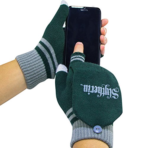 Cinereplicas - Harry Potter - Guantes - Mitones Removibles - Mitones de Pantalla táctil - Licencia Oficial - Casa Slytherin - Verde y Gris