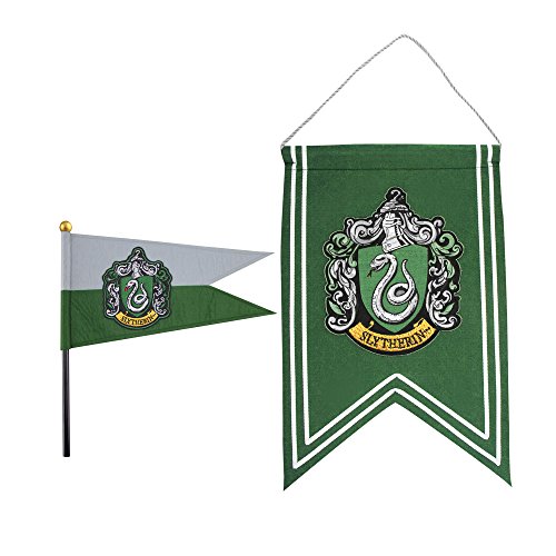 Cinereplicas Harry Potter - Juego de Banderas y Banderín - 30 x 43 cm - Oficial (Slytherin)