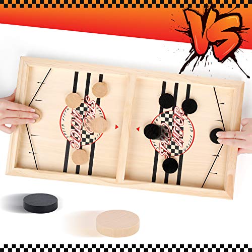 Cinsey Juego de Mesa de Hockey,Juegos de Tablero de Catapulta,Fast Sling Puck Juego,Hockey de Madera,Juego de Hockey de Escritorio（55 * 31 * 2.8 cm）