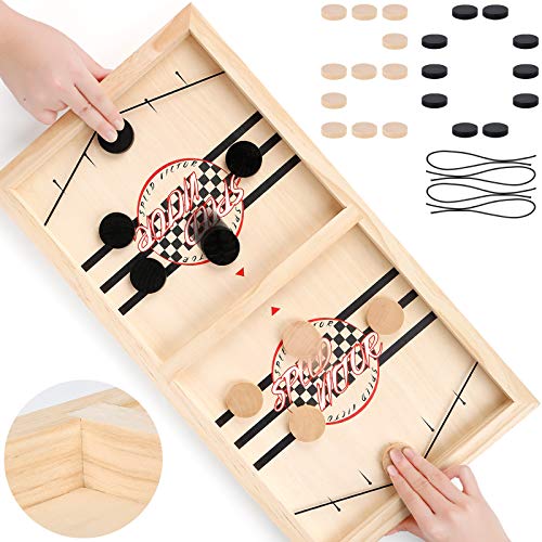 Cinsey Juego de Mesa de Hockey,Juegos de Tablero de Catapulta,Fast Sling Puck Juego,Hockey de Madera,Juego de Hockey de Escritorio（55 * 31 * 2.8 cm）