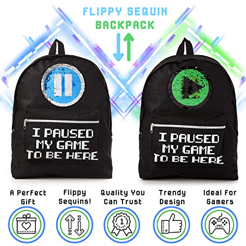 CityComfort I Paused My Game to Be Here Mochila Para Chicos y Chicas Con Lentejuela Reversible, Mochilas Escolares Viaje Gimnasio Gran Capacidad Niños Adolescentes Adultos, Regalo Original Gamers