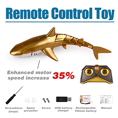 CKAN RC Juguete Barco 2.4GHZ Control Remoto TiburóN Barco, Flexibles TiburóN/Lancha RáPida, Juguete EléCtrico Shark de Piscina Agua para NiñOs