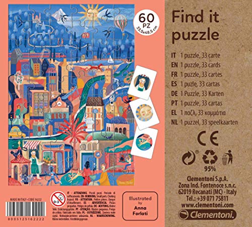 Clementoni-16221 - Puzles 60 piezas Encuentra: Saltando en la Selva - puzzle educativo sostenible a partir de 4 años