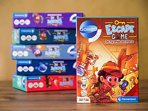 Clementoni 59230 Escape Game – La pirámide del farao, emocionante Juego de Sociedad para Romper y enigerar, Incluye Tarjetas de Advertencia y Accesorios, Juego Familiar a Partir de 8 años