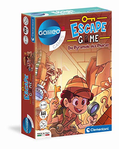 Clementoni 59230 Escape Game – La pirámide del farao, emocionante Juego de Sociedad para Romper y enigerar, Incluye Tarjetas de Advertencia y Accesorios, Juego Familiar a Partir de 8 años