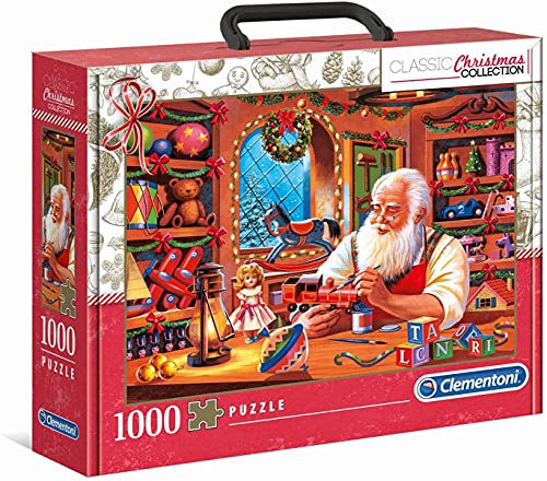 Clementoni- Christmas Collection Santa Works-Maleta Adulto de 1000 Piezas, Fabricado en Italia, Puzzle de Navidad, Multicolor (39584)