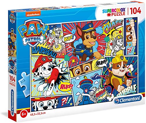 Clementoni Paw Patrol Supercolor – Patrulla Canina – 104 Piezas, Rompecabezas para niños, Multicolor (27261)