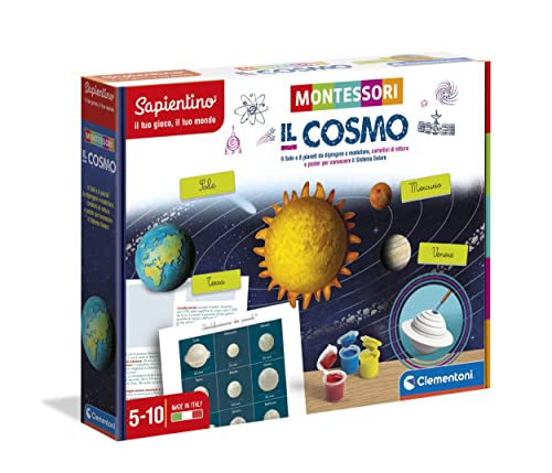 Clementoni - Sapientino Cosmo Montessori 5 años, Juego Educativo para Explorar el Sistema Solar, Desarrollo de Idiomas, Fabricado en Italia, Multicolor, 16359