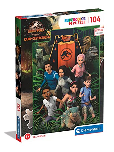 Clementoni Supercolor Jurassic World Camp Cretaceous, Series Netflix 104 Piezas-Made in Italy, niños 6 años, Puzzle Carton, Multicolor (27544)