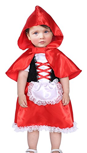 Cloudkids Disfraz Caperucita Roja Niña Vestido de Princesa tutú + Capa con Capucha Disfraces de Carnaval Fiesta Halloween Navidad Trajes Cosplay Infantil Bebé Recien Nacido a 2 años Niñas