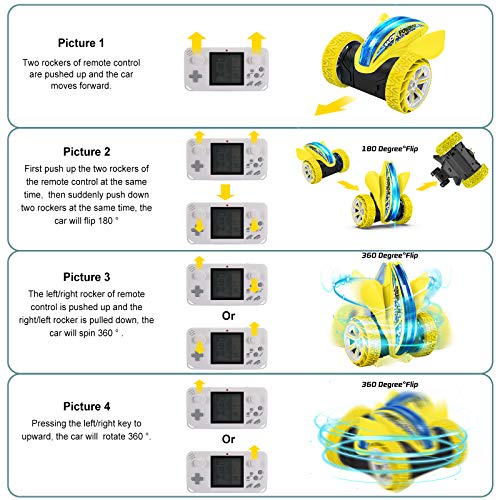 Coche Teledirigido, joylink Coche Radiocontrol 2.4GHz Stunt RC Coche Acrobacia Rotación Volteo de 360 ° Coche de Control Remoto Juguetes con Batería Recargable Juego Regalo para Niños (Amarillo)