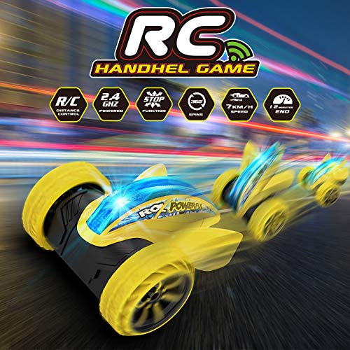 Coche Teledirigido, joylink Coche Radiocontrol 2.4GHz Stunt RC Coche Acrobacia Rotación Volteo de 360 ° Coche de Control Remoto Juguetes con Batería Recargable Juego Regalo para Niños (Amarillo)