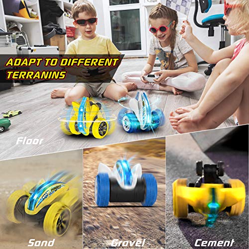 Coche Teledirigido, joylink Coche Radiocontrol 2.4GHz Stunt RC Coche Acrobacia Rotación Volteo de 360 ° Coche de Control Remoto Juguetes con Batería Recargable Juego Regalo para Niños (Amarillo)