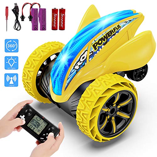 Coche Teledirigido, joylink Coche Radiocontrol 2.4GHz Stunt RC Coche Acrobacia Rotación Volteo de 360 ° Coche de Control Remoto Juguetes con Batería Recargable Juego Regalo para Niños (Amarillo)