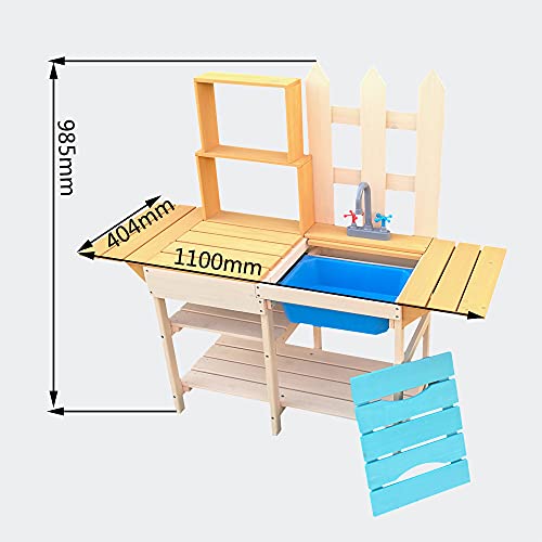 Cocina de madera para niños 109,2x40,4x98,6cm con estantería, para jugar en jardín, balcón o terraza