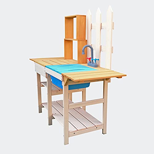 Cocina de madera para niños 109,2x40,4x98,6cm con estantería, para jugar en jardín, balcón o terraza