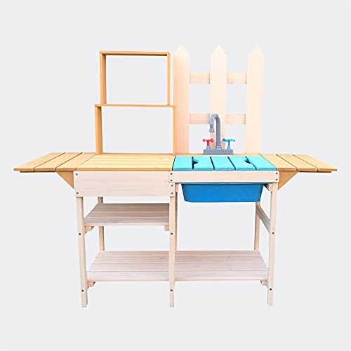 Cocina de madera para niños 109,2x40,4x98,6cm con estantería, para jugar en jardín, balcón o terraza