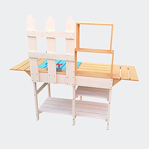 Cocina de madera para niños 109,2x40,4x98,6cm con estantería, para jugar en jardín, balcón o terraza