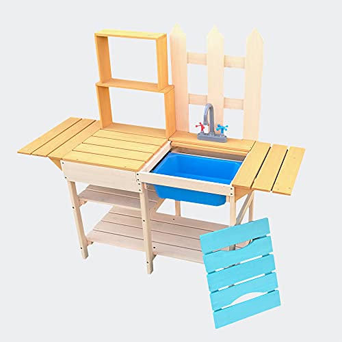 Cocina de madera para niños 109,2x40,4x98,6cm con estantería, para jugar en jardín, balcón o terraza