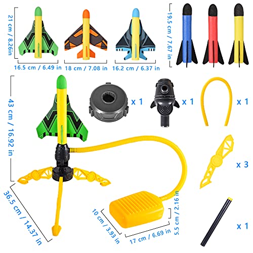 colmanda Cohete Juguete, 6 Cohetes de Espuma con Lanzacohetes, Juguete Cohete de Aire Lanza Cohetes Juegos, Juguete Cohete de Aire Lanzador, Espuma de Cohetes de Salto para Niños Niñas de Juguete