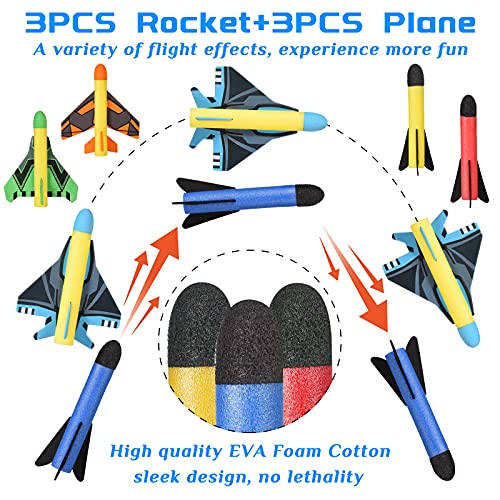 colmanda Cohete Juguete, 6 Cohetes de Espuma con Lanzacohetes, Juguete Cohete de Aire Lanza Cohetes Juegos, Juguete Cohete de Aire Lanzador, Espuma de Cohetes de Salto para Niños Niñas de Juguete
