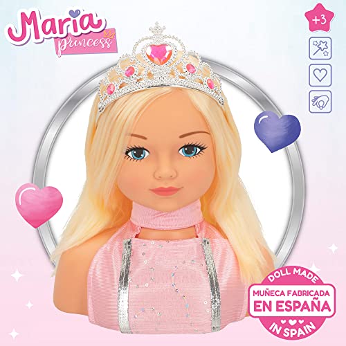 ColorBaby - Busto muñeca peinar y maquillar, Cabeza peluquería niña, Muñeca Princesa María, Muñeca para peinar con accesorios para el pelo, Muñeca con corona de princesa, +3 años (43992)