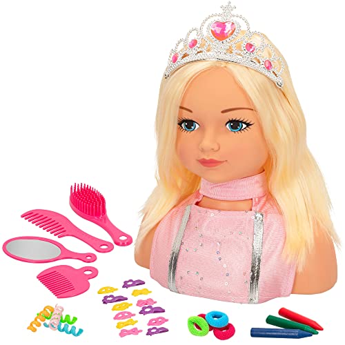 ColorBaby - Busto muñeca peinar y maquillar, Cabeza peluquería niña, Muñeca Princesa María, Muñeca para peinar con accesorios para el pelo, Muñeca con corona de princesa, +3 años (43992)