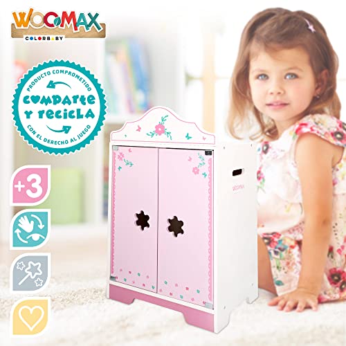 ColorBaby WOOMAX 49345 - Woomax-Armario de Madera muñecas c/3 Perchas +3a