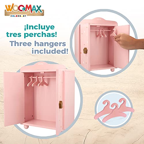 ColorBaby WOOMAX 49362 - Woomax-Armario de Madera para muñecas c/3 Perchas +3a