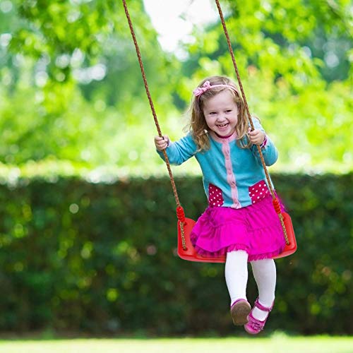 Columpio Asiento de Plástico Columpio Jardín Árbol Patio Columpio Infantil Niños Bebe con Cuerda Regulables Exterior Interior Rojo