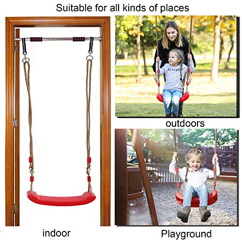 Columpio Asiento de Plástico Columpio Jardín Árbol Patio Columpio Infantil Niños Bebe con Cuerda Regulables Exterior Interior Rojo