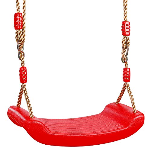 Columpio Asiento de Plástico Columpio Jardín Árbol Patio Columpio Infantil Niños Bebe con Cuerda Regulables Exterior Interior Rojo